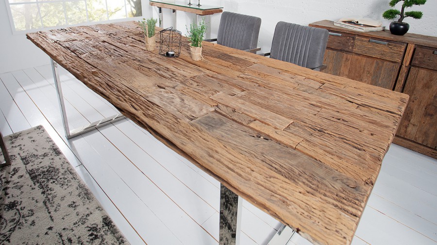 Masa dining din lemn reciclat de tec Invicta Interior - 100x180 cm