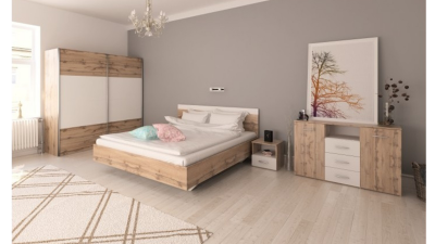 Set complet dormitor Gabriela Stejar wotan/Alb - pat 180x200 cm